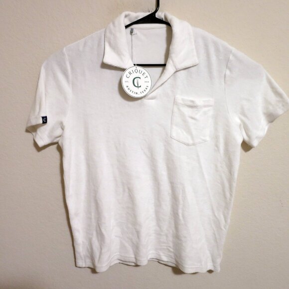 Criquet Shirt Mens Large New Short Sleeve Terry Cloth Polo White - Picture 2 of 7